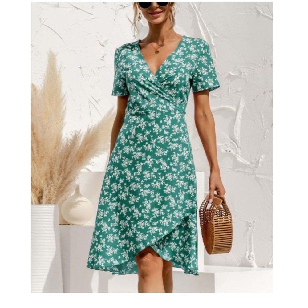 Lapentry | Green Floral Wrap Dress - Women Size L # Z791​​